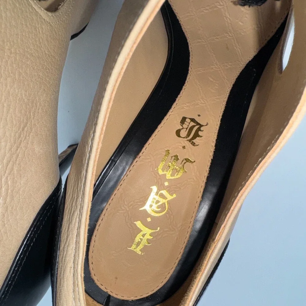 L.A.M.B. Chiba Platforms Womens US 9M Tan Black‎ Leather Stiletto Heel G1121